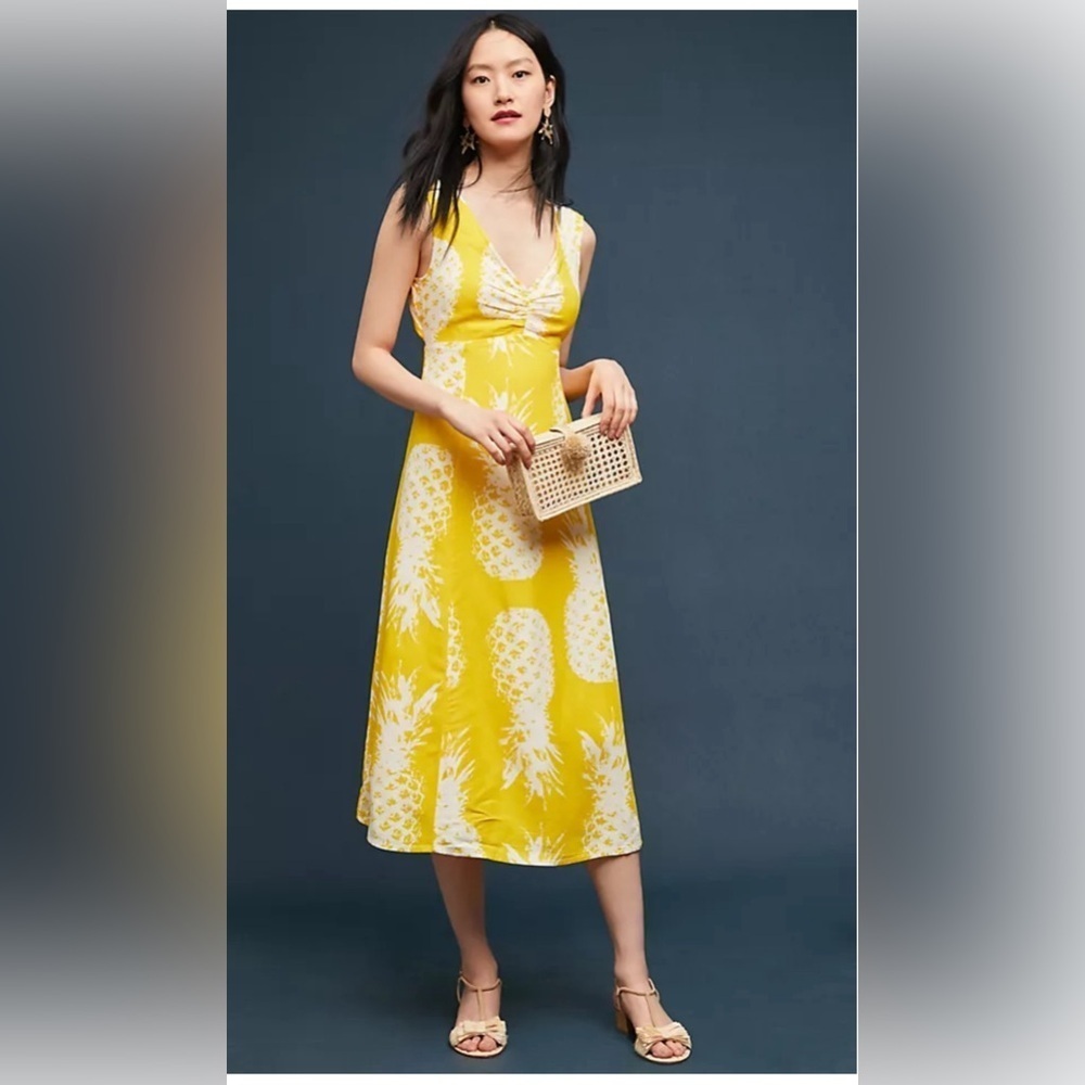 Anthropologie Maeve Pineapple Midi Dress • Size 2